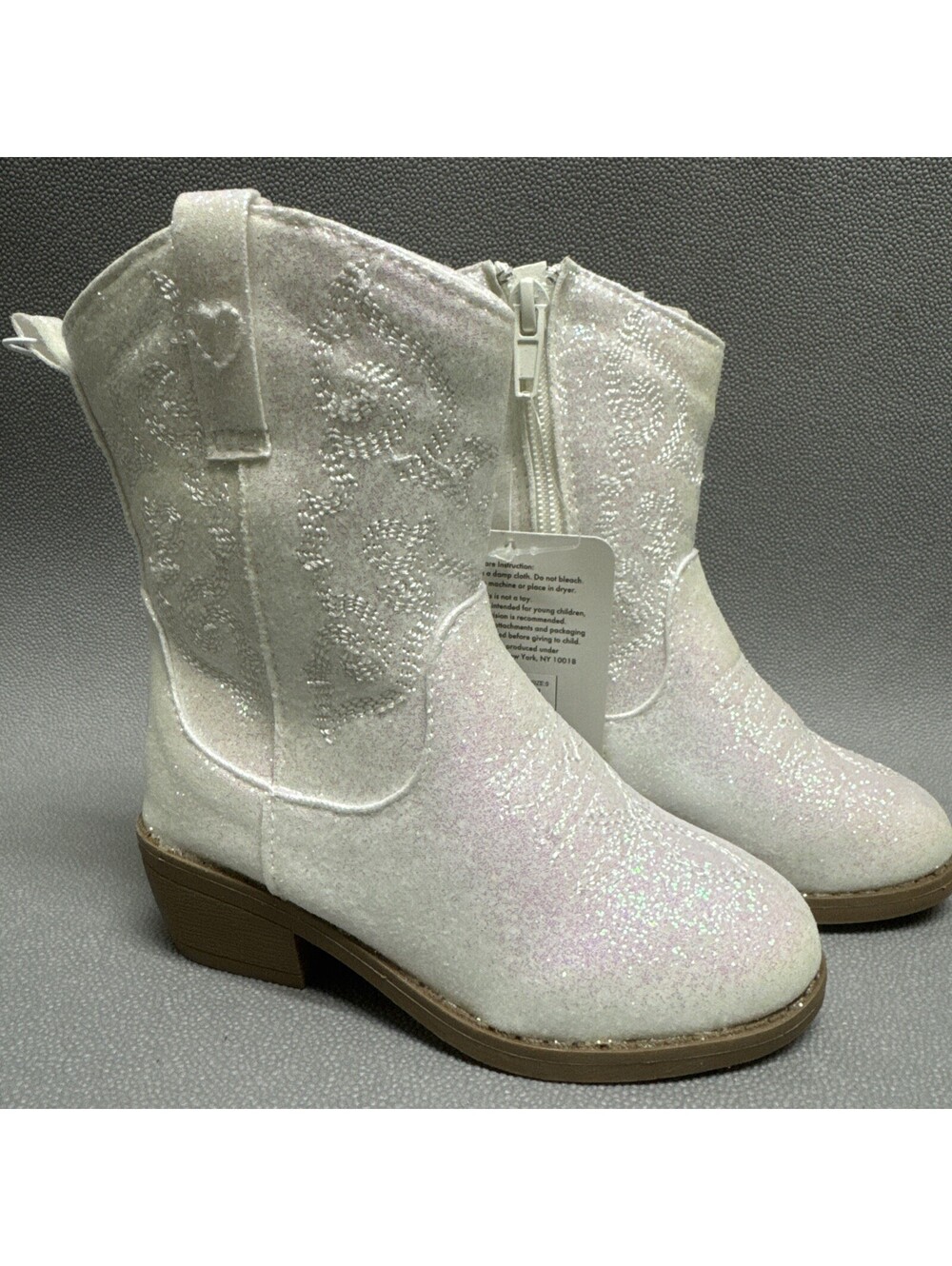 Pawz Little Girl Glitter Western Boots Size 9 Cowgirl Rodeo White Zipper Closure